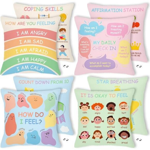 Calming Corner Pillow Covers Set of 4 Kids Room Classroom Counseling Decor Cushi - Picture 1 of 7